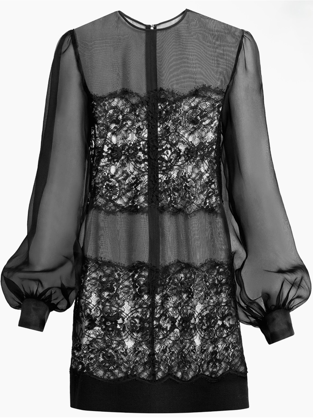 Dolce & Gabbana Black Sheer Lace Long-Sleeve Slip Dress